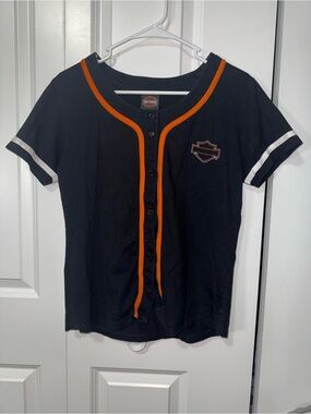Harley-Davidson Black Tee with Orange Trim and Chest Crest